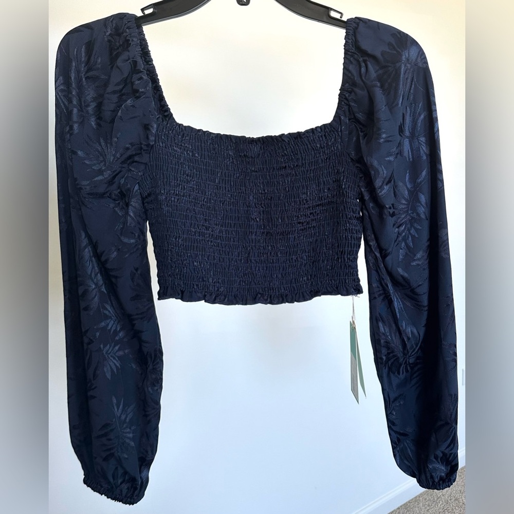 Shore Porto Smocked Crop Top Navy Blue Size Small & Medium